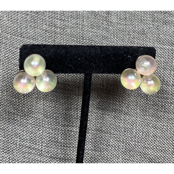 Screw Back Earrings Glass AB Beads Cluster Silver Tone Vintage Estate - Picture 7 of 14